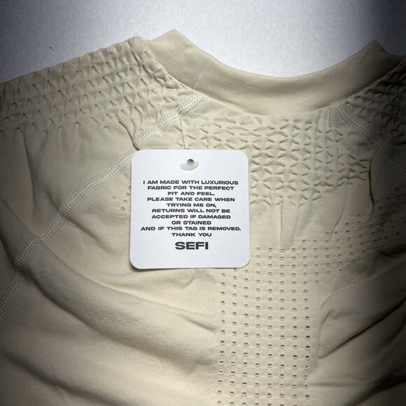 SEFI Women's Size S Crew neck long sleeve top Cream Tight Waffle Shirt MSRP $75 - Picture 6 of 9